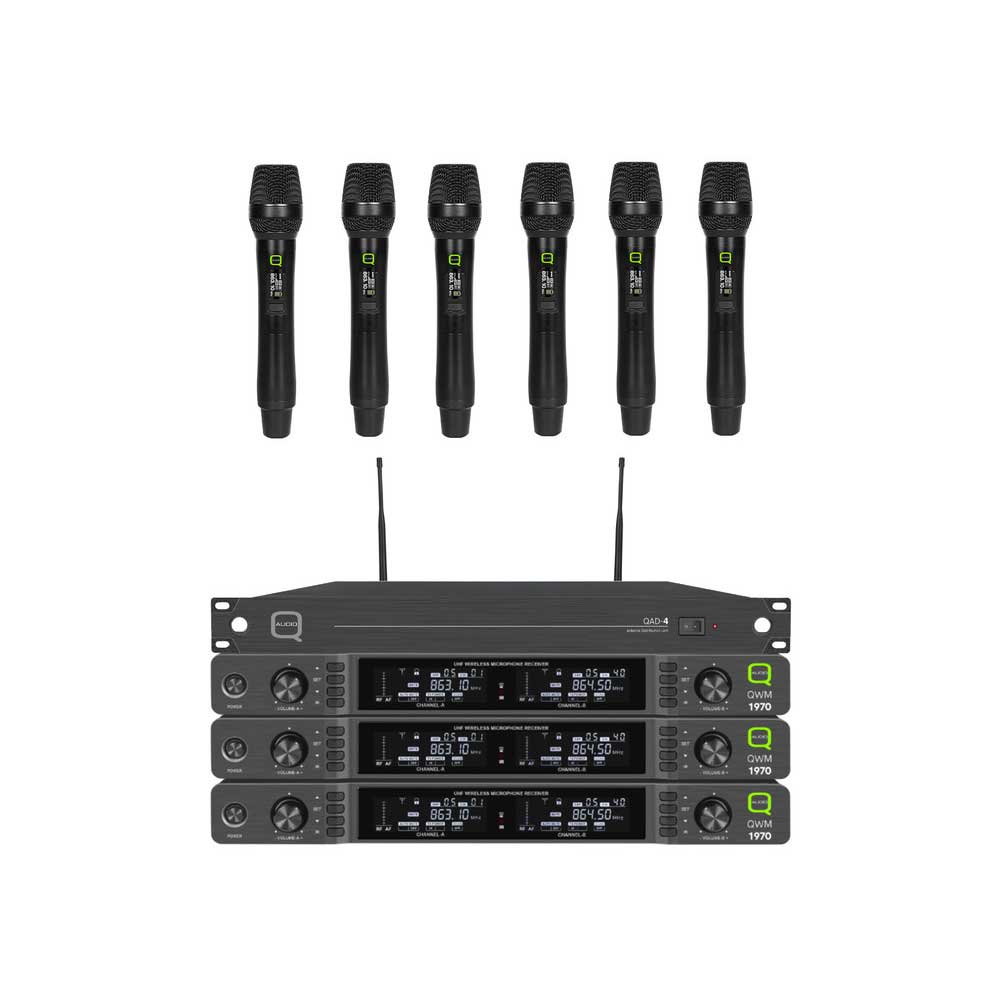 Q-Audio 6 Way Hand Held Wireless Mic System with ADU