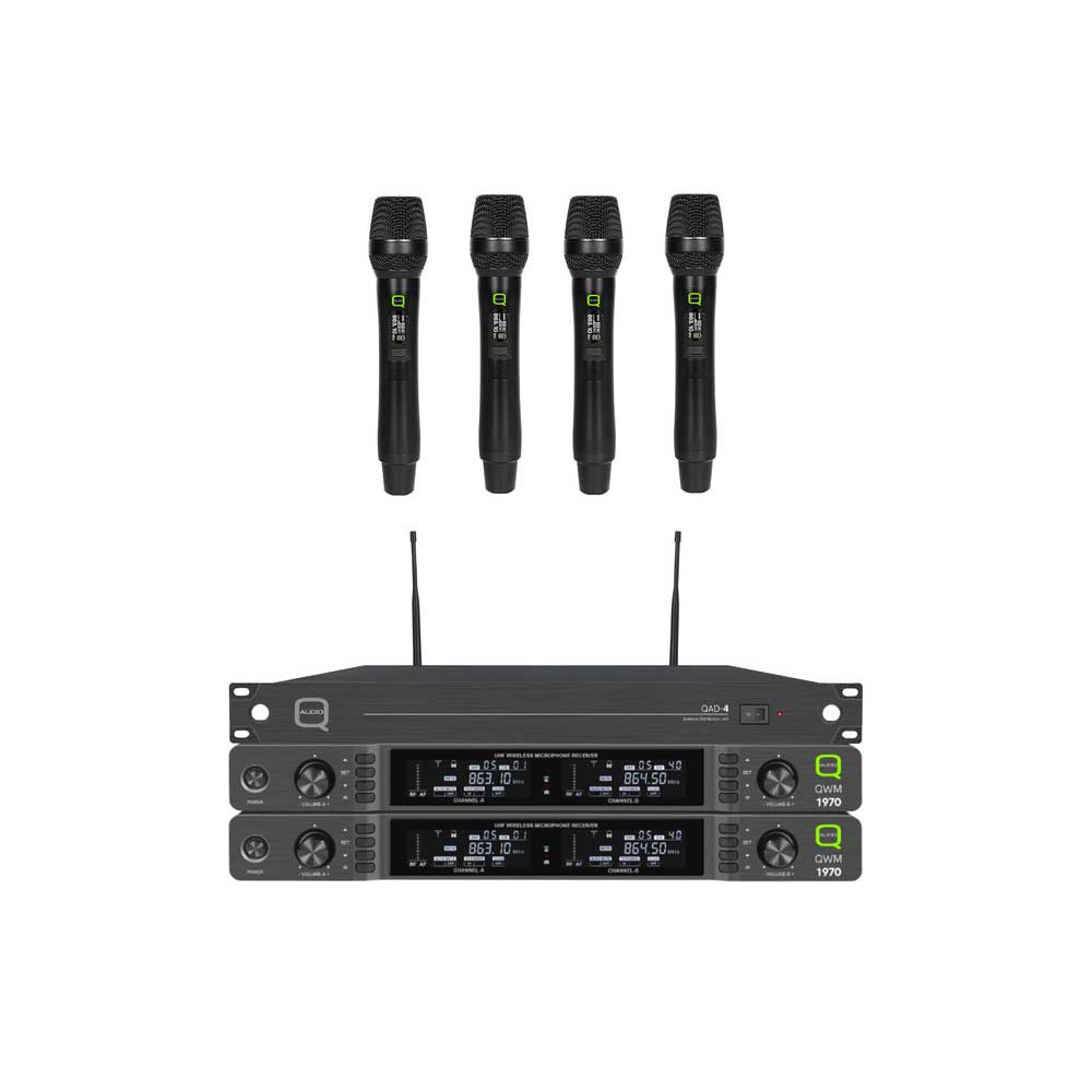 Q-Audio Quad Handheld Wireless Microphone System with Antenna Distribution